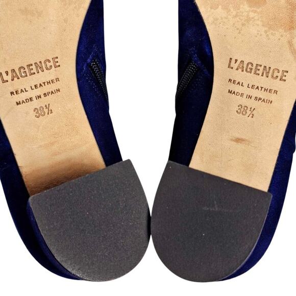 L’AGENCE Jeanne Blue Suede Pointy Toes Block Heel Booties $445 Size 38.5 - Picture 9 of 9